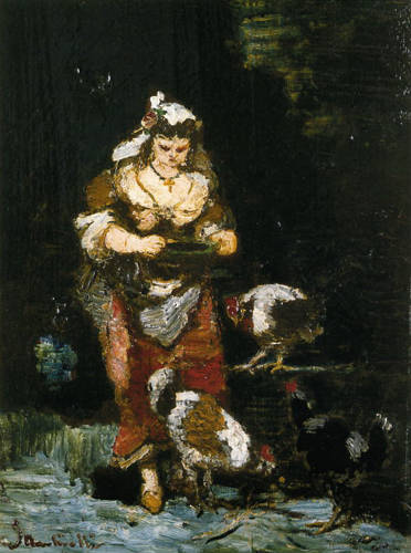 Jeune femme aux poules