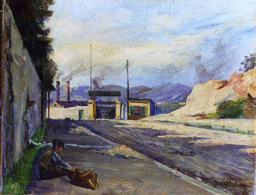 Ecolier aux abords d'une usine à Marseille
