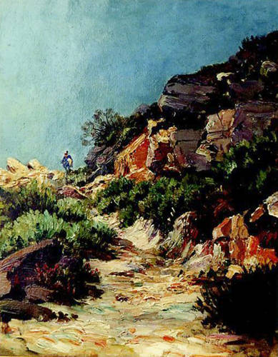 Silhouette en haut d'un chemin rocailleux en Provence